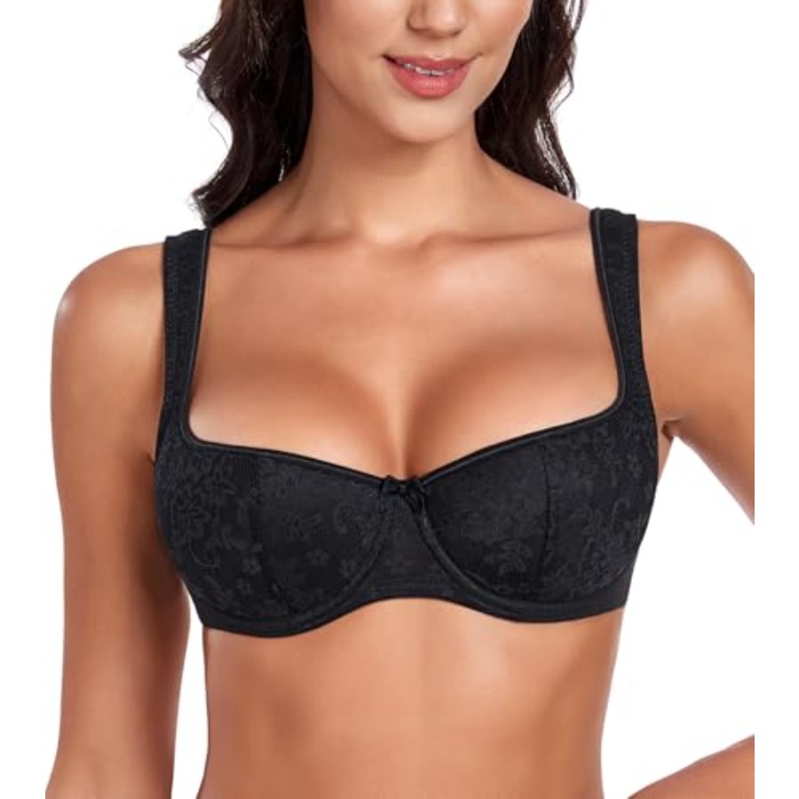Demi Bra Balconette - DotVol Women's Lightly Padded Floral Lace