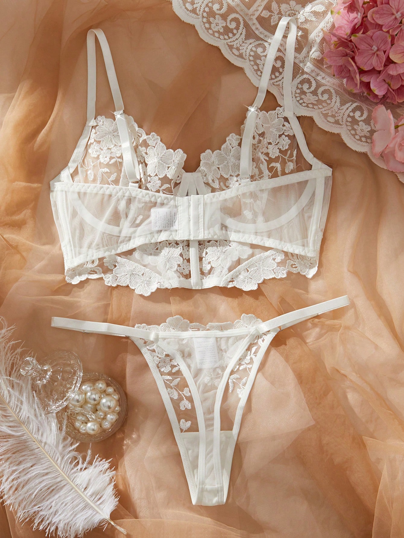 Romantic White Floral Lace Lin - Sheer Bra Lace review and price