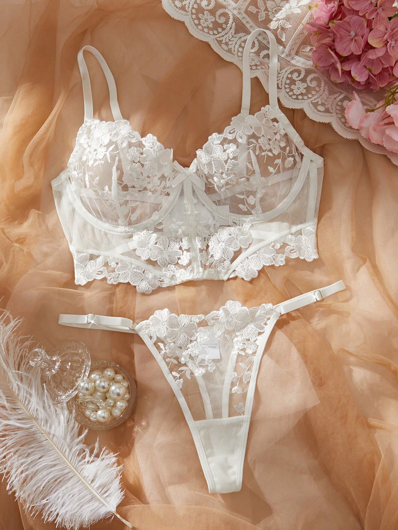 Romantic White Floral Lace Lin - Sheer Bra Lace review and price