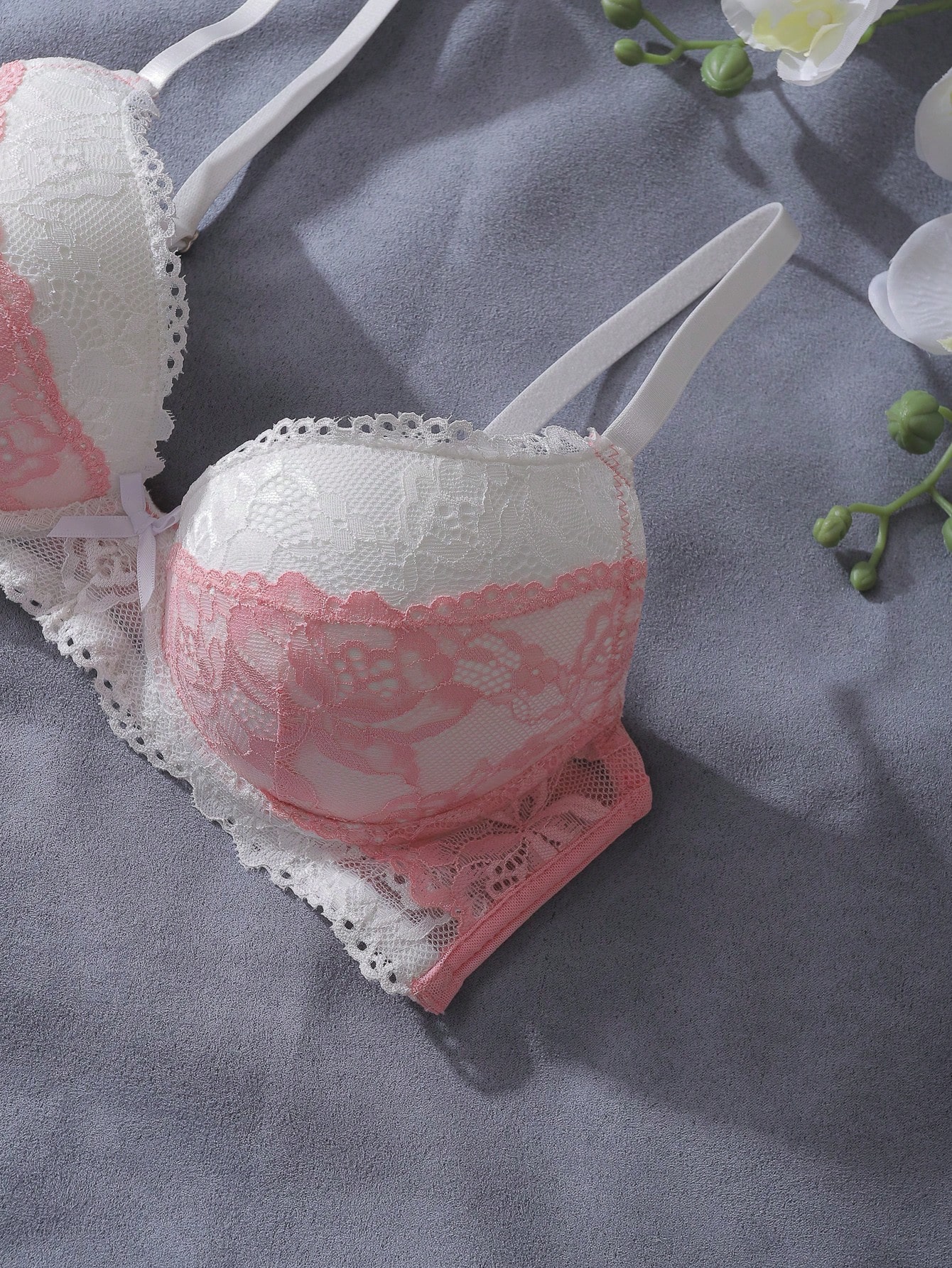 Pink and White Lace Patchwork  - Underwire Bra Padded review and price