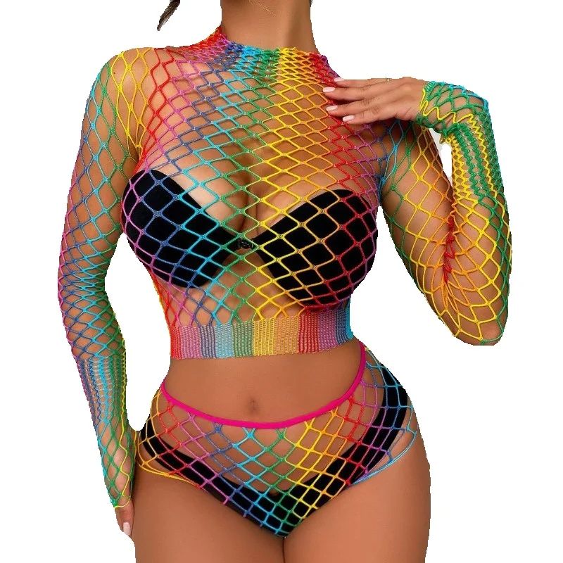 Sexy Rainbow Mesh Lingerie Set - Sheer Mesh Bra review and price