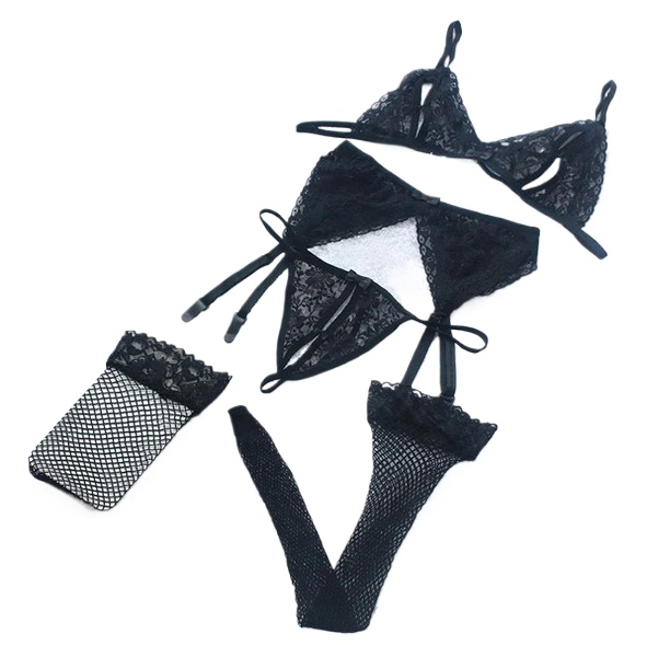 Lace Women Lingerie Set 4 Pcs  - Sheer Mesh Bra review and price